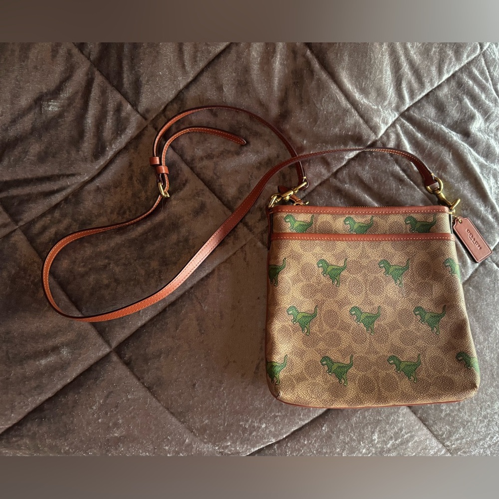 Coach Purse Dinosaur Patterned Designer Shoulder Bag